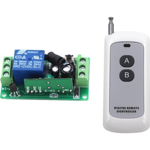 DC 12V 10A Relay 1CH Wireless RF Remote Control Switch 2-Button 315MHZ/ 433MHZ Transmitter+ 1CH Receiver SKU: 5360