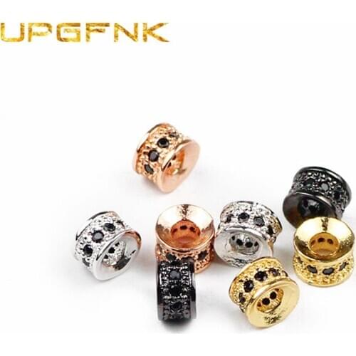 4pcs Black zircon Copper beads 6mm Micro Pave CZ flat Round cylinder Spacer Charms Loose beads for Jewelry making DIY bracelet