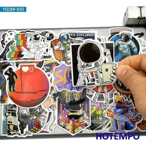 50pcs Outer Space Astronaut Rocket Ship Planet Stickers for Phone Laptop Guitar Notebooks Skateboard Bike Motorcycle Car Sticker