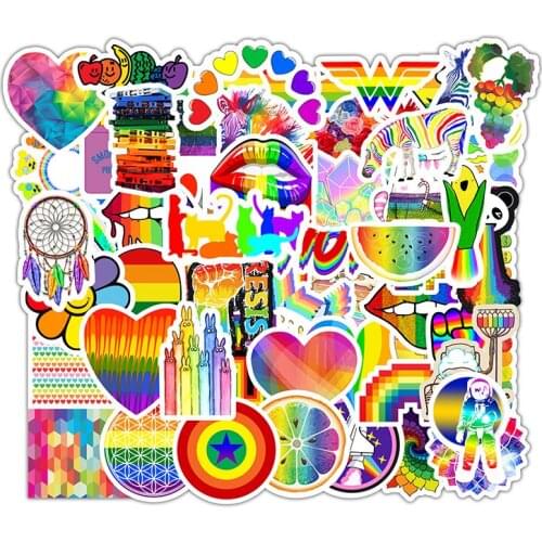60Pcs Fashion Rainbow Cartoon Sticker Waterproof Suitcase Bike Motorcycle Helmet Car Styling Accessories Stickers