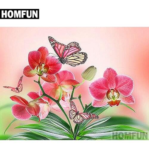 HOMFUN Full Square/Round Drill 5D DIY Diamond Painting "Butterfly flower" Embroidery Cross Stitch 5D Home Decor Gift A06652