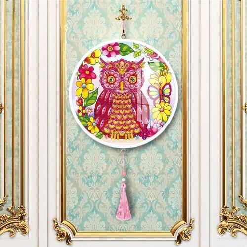 Diamond Painting Pendant with Tassel Partial Drill Special Shape Owl Diamond Embroidery Cross Stitch Household Decoration