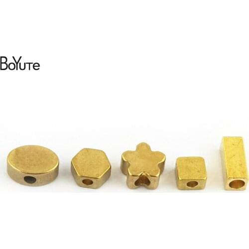 BoYuTe (100 Pieces/Lot) Metal Brass Geometric Squre Oval Star Beads Diy Hand Made Spacer Beads Jewelry Making