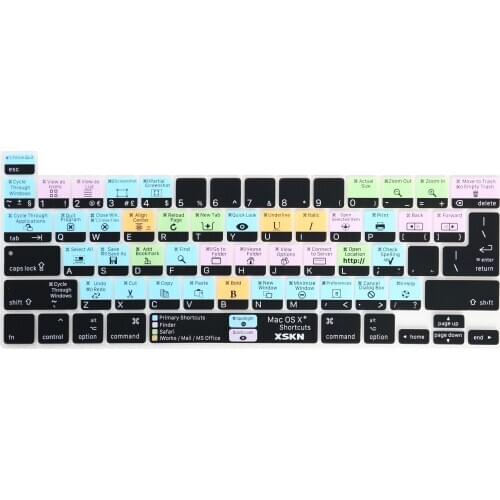 XSKN Mac OS X Shortcuts Keyboard Cover Skin for 2020 New MacBook Pro 13.3 inch Touch Bar A2251 A2289 US and EU Version