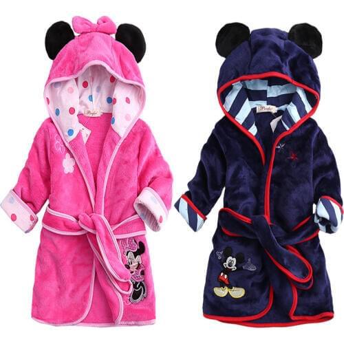 Childrens Robes Kids Hooded Pajamas Clothes Child Boys Fleece Warm Bathrobes Girls Nightgowns Clothing Set Cartoon Sleepwear