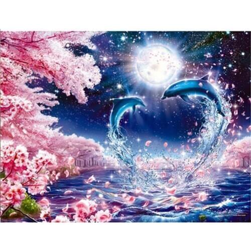 Diy Diamond Painting Sakura Dolphins Embroidery Beads 5D Full Square Round Drill Mosaic Wedding Decoration AccessoriesZP-4075