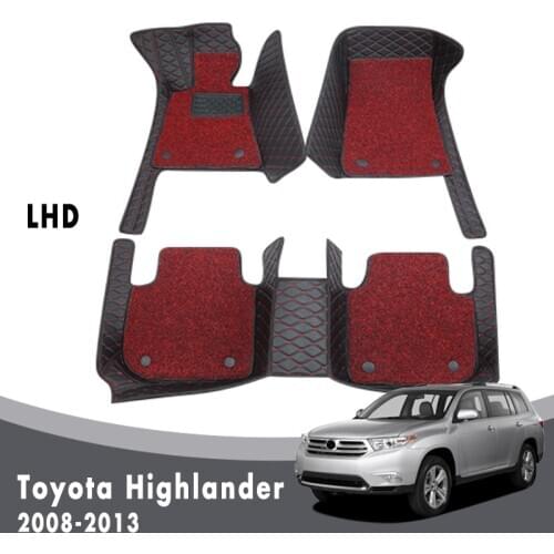For Toyota Highlander 2013 2012 2011 2010 2009 2008 Luxury Double Layer Wire Loop Car Floor Mats Carpets Auto Interior Leather