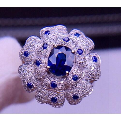 E324 Blue Sapphire Ring 1.2ct Real Pure 18 K Natural Unheat Royal Blue Sapphire Gemstone Diamonds Stone Female Ring