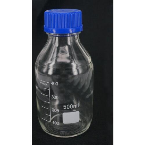 500mL Graduated Reagent Bottle Screw Mouth with Blue Cap Transparent Clear Glass Medical Laboratory Chemistry Equipment