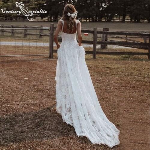 Lace Boho Wedding Dresses for Women Bride 2021 A-Line Bohemian Bridal Gowns Simple Beach Marriage Dress Vestidos De Noiva