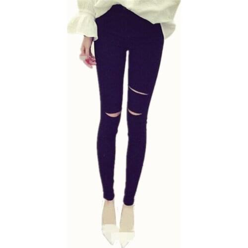 B1740 2019 Korean edition spring style new tide women thin students with black holes bottom Leggings cheap wholesale