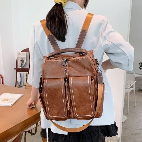 Fashion Womens Backpack Female Vintage Leather Backpacks Ladies Travel Bagpack High Capacity Student School Bags For Girls 2021