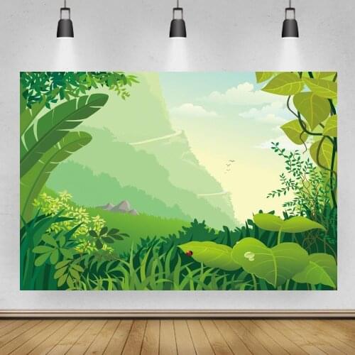 Cartoon Forest Grass Land Kids Birthday Party Backdrop Photography Mountain Hill Sky View Dessert Table Decor Vinyl Background