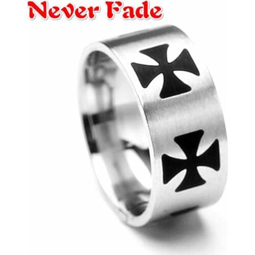 Never Fade 10mm Stainless Steel Cross Rings for Men Templar Knights Crusader Cross Titanium Rings US SIZE 7~13
