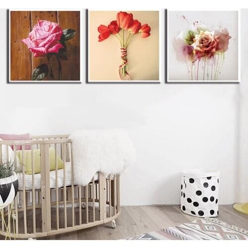 Rose Simulation Flower Abstract 3p KIT Canvas Painting Modern Home Decoration Living Room Bedroom Wall Decor Picture