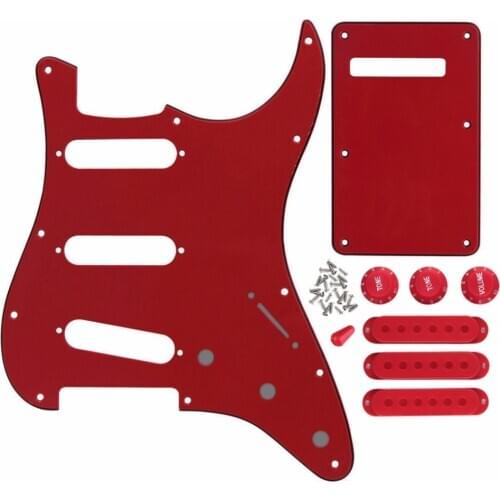 Set of Red Strat SSS Electric Guitar Pickguard Back Plate Pickup Covers 2T1V Knobs Tip for Guitar Accessories