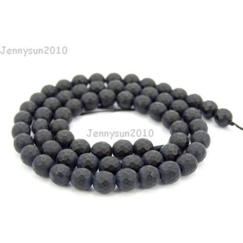 Natural Matte Black Onyx Gems Stones 6mm Faceted Round Spacer Loose Beads 15'' Strand for Jewelry Making Crafts 5 Strands/Pack