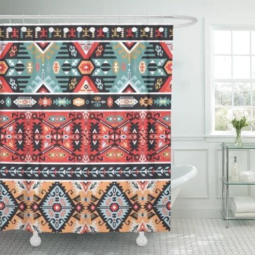 Navajo Colorful Pattern in Tribal Modern African Aztec Shower Curtain Waterproof Fabric 60 x 72 Inches Set with Hooks