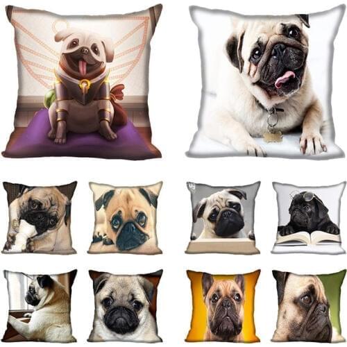 Custom Pillowcase Cover Cute Pug Dogs Square Zipper Pillow Cover (Two Sides) Print Your Pictures Cool Pillow Cases