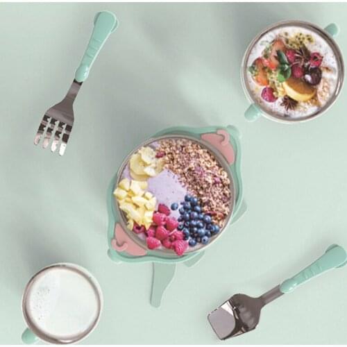 Stainless Steel Anti-drop Bowl Children Cartoon Tableware Set Baby Dinner Plate Baby Training Bowl Spoon Fork For Kids 4pcs/set