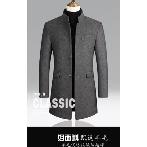 Autumn Winter Oversized Woolen Blend Coat Male Long Windbreaker Jacket Cotton Thick Warm Men Gray Jacket Mens Overcoat