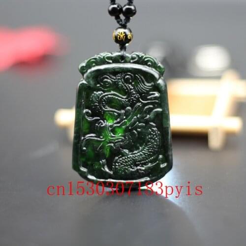 Natural Black Green Jade Dragon Pendant Necklace Chinese Hand-Carved Charm Jewelry Accessories Amulet for Men Women Lucky Gifts