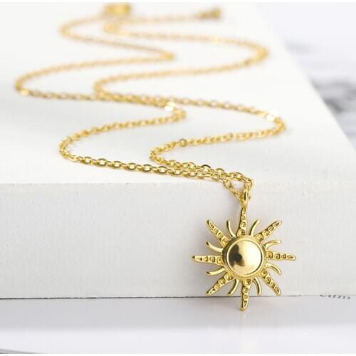 Simple Sun flower Pendant Necklace Gold Stainless Steel Necklace for women kid birthday Chirstma Gift Jewelry