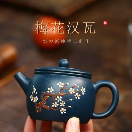 Yixing pure manual recommended by applique azure mud han tile teapot online wechat business agent undertakes