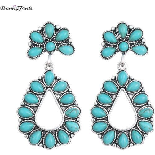 Banny Pink Bohemia Stone Earrings For Women Ethnic Full Stone Beads Statement Stud Earrings Indian Waterdrop Chandelier Earrings