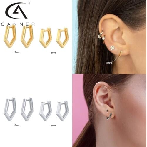 CANNER Geometric Polygon Womens Hoop Earrings 925 Silver Fairy Cartilage Ear Bones On Earrings for Teens Couple Jewelry Gifts