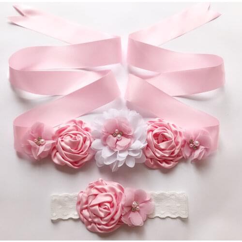 Chiffon Flower Girl Dress Belt Headband Suit Candy Color Beading Plastic Headbands Belts For Girls Bridesmaid Wedding Party