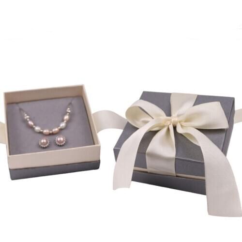 Jewelry organizer box Engagement Ring For Earrings Necklace 9*9*4cm Ribbon Jewerly Set Box Grey Paper Box for Necklace Gift Box