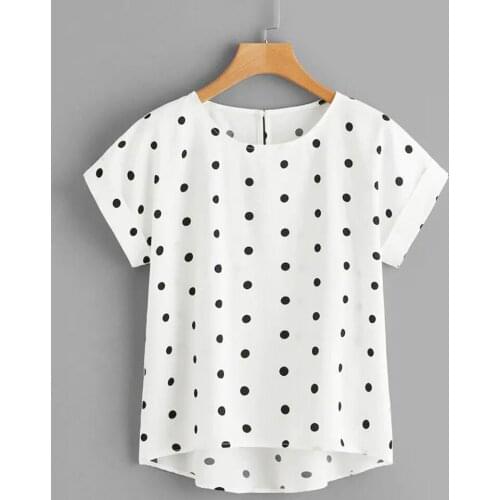 Womens Summer Casual Dot Print Tops Short Sleeve Elegant Fashion Casual T-shirts Camiseta Mujer Verano #P3