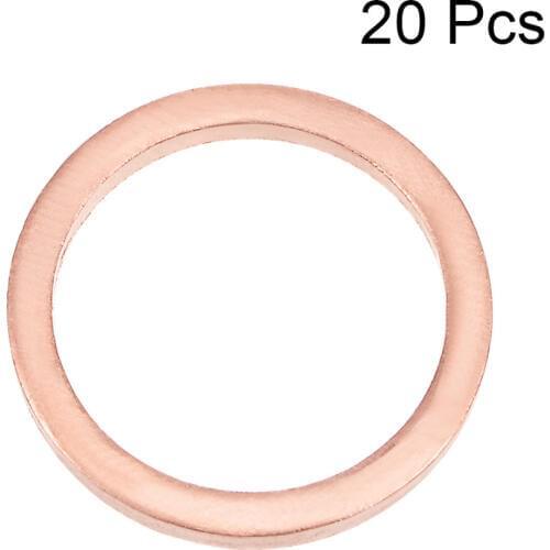 Uxcell 20Pcs 14x20x1.5/14.3x18x1.5/16x20x2/16x22x1.5/10.5x20x1.5mm Copper Flat Washer for Screw Bolt Screws Nuts Gaskets