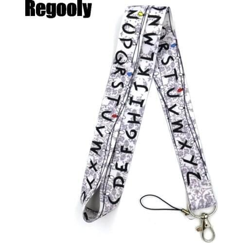 10pcs Stranger things alphabet letters Keychain Lanyards Id Badge Holder ID Card Pass Gym Mobile Phone Badge Holder Key Straps