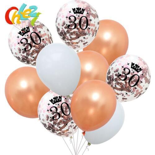 10pcs/lot 12inch Happy Birthday Balloon 18 21 30 40 50 60 Wedding Anniversary Latex Clear Confetti Balloons Decor Party Supplies