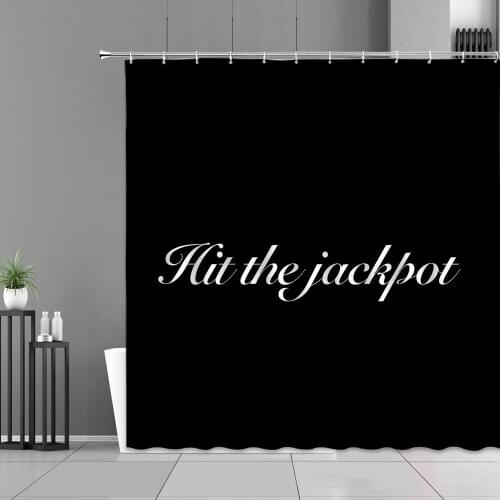 English Letters Print Shower Curtain Positive Energy Letter Pattern Black Bathroom Curtains Waterproof With Hooks Home Decor Set