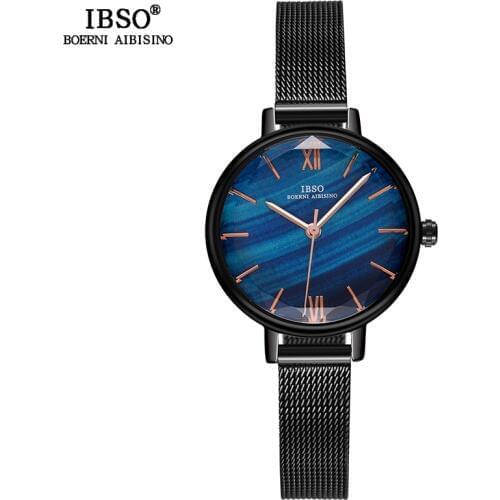 IBSO Brand Creative Cut Glass Ladies Quartz Watch Wome Stainless Steel Mesh Strap Fashion Women Wrist Watches Montre Femme 2018