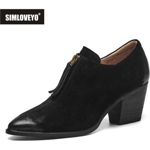 SIMLOVEYO New 2021 Ladies Pumps Pointed Toe 6cm Block Heesl Genuine Leather Lace-Up Classic Concise Casual Office Summer B2307