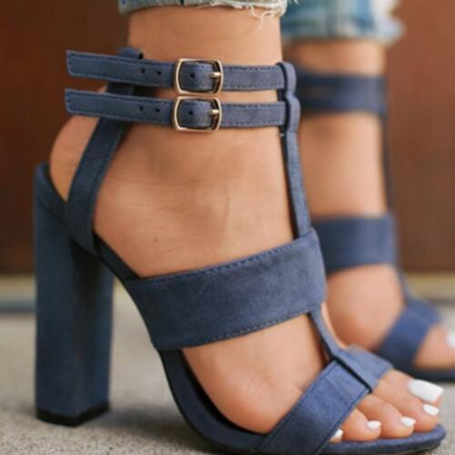 2019 Suede Leather Girls Sandals Navy Heel Party High Heels Buckle Shoes Woman Khaki Sandals Ankle Strap Heels