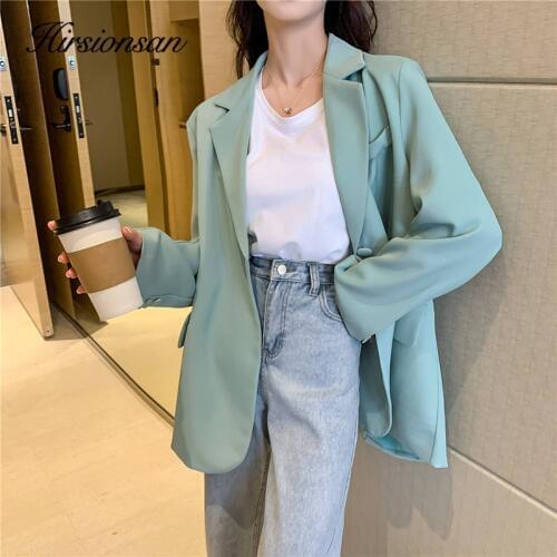 Hirsionsan Chic Office Lady Suit Coats 2020 Autumn New Brown Vintage Casual Women Jakets Long Sleeve Oversized Female Ouewears