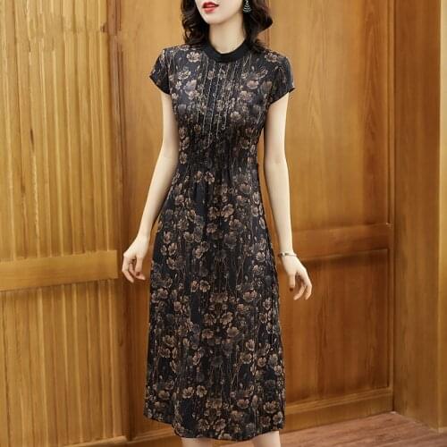 ZUOMAN 4XL Plus Size silk Midi Dress Women Floral Elegant Bodycon Maxi Dress 2021 Party Vintage Long Vestidos