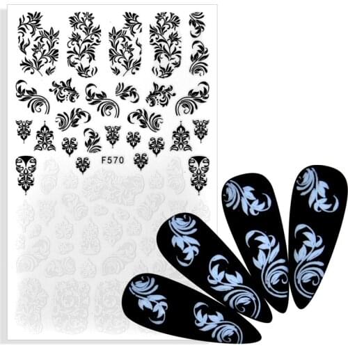 1pcs Nails Sticker Flower Black White Rattan Rose Necklace Jewelry Nail Art Decoration Adhesive Decal