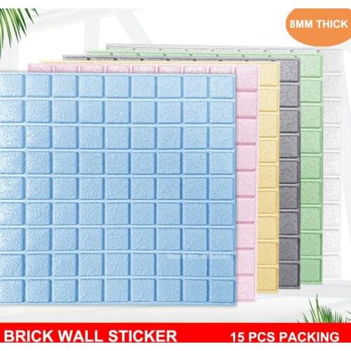 15pcs 3D Wall Sticker Brick Bedroom Decoration Waterproof Self Adhesive Wallpaper For Living Room Kitchen TV Backdrop 8mm thick