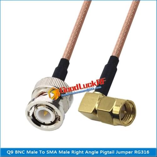 1X Pcs Q9 BNC Male To SMA Male Right Angle 90 Degree Plug Pigtail Jumper RG316 Extend Cable RF Connector Q9 to SMA Low Loss