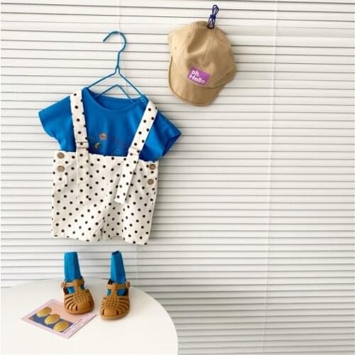 2021 New boys girls 2 pcs set t shirt+overalls cotton summer soft fashion babys suits