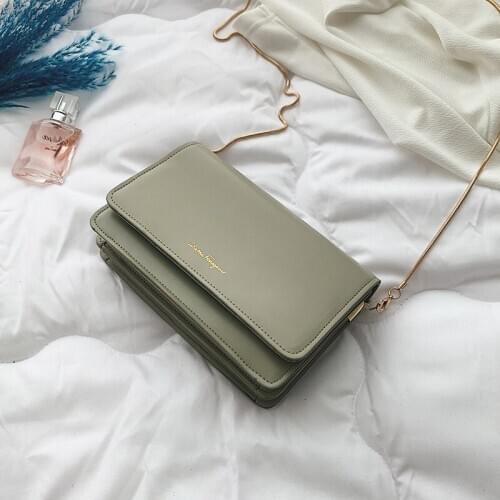 2021 Simple PU Leather Messenger Bag Women Fashion Chain Versatile Bag Female Luxury Shoulder Bag Organ Square Small Bag