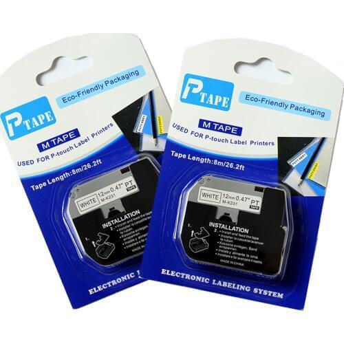 2pk Compatible P-touch label tape M-K231 MK-231 label tape Black on White M tape for PT100, PT110, PT printer