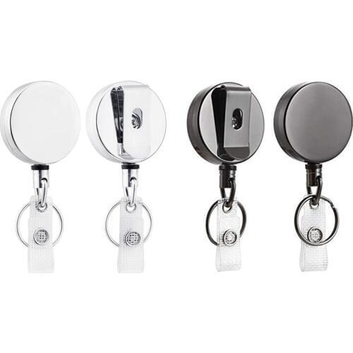 4 Pcs Heavy Duty Retractable Badge Holder Reel,Metal ID Badge Holder with Belt Clip Key Ring,Black & Silver