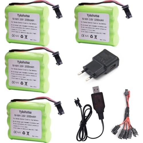 3.6v 3200mAh Battery and Charger 5in1 cable For Rc toy Car Tank Train Robot Boat Guns NiMH Battery 2400mah 3.6v Battery Pack jst